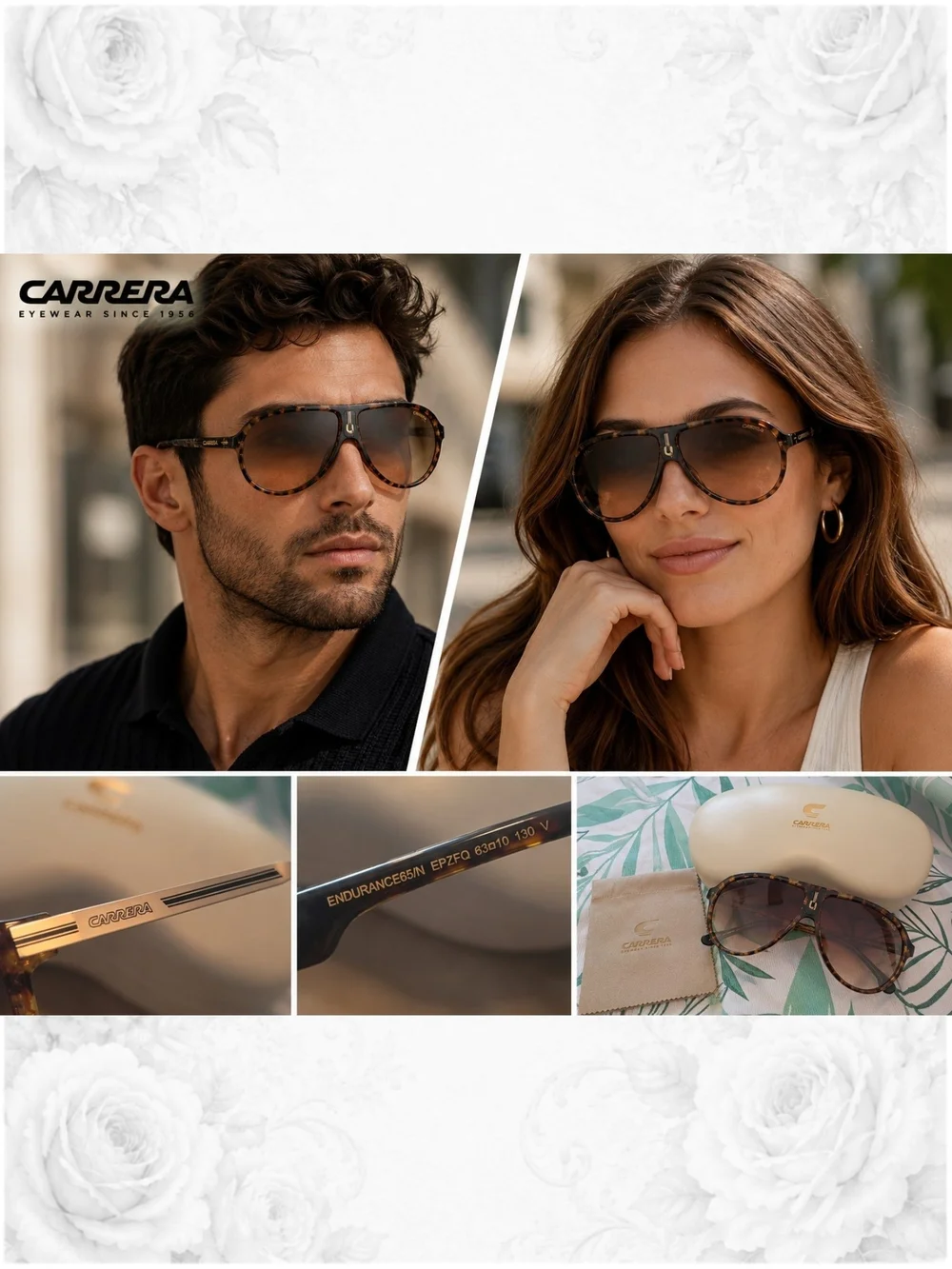 NWOT Carrera Endurance 65/N Special Edition Aviator Sunglasses Tortoise Brown